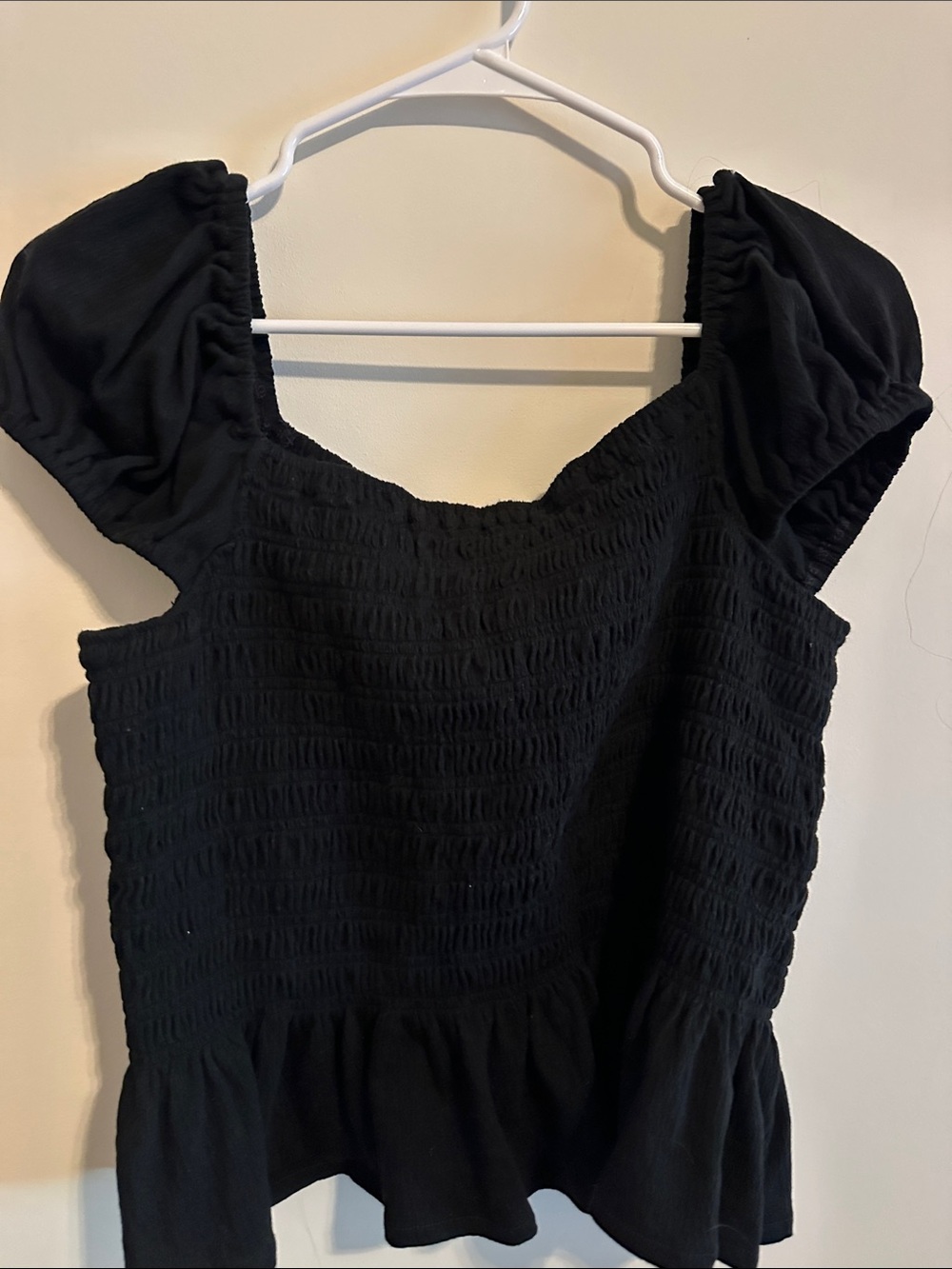 Madewell Black Smocked Puff Sleeve Tank Top